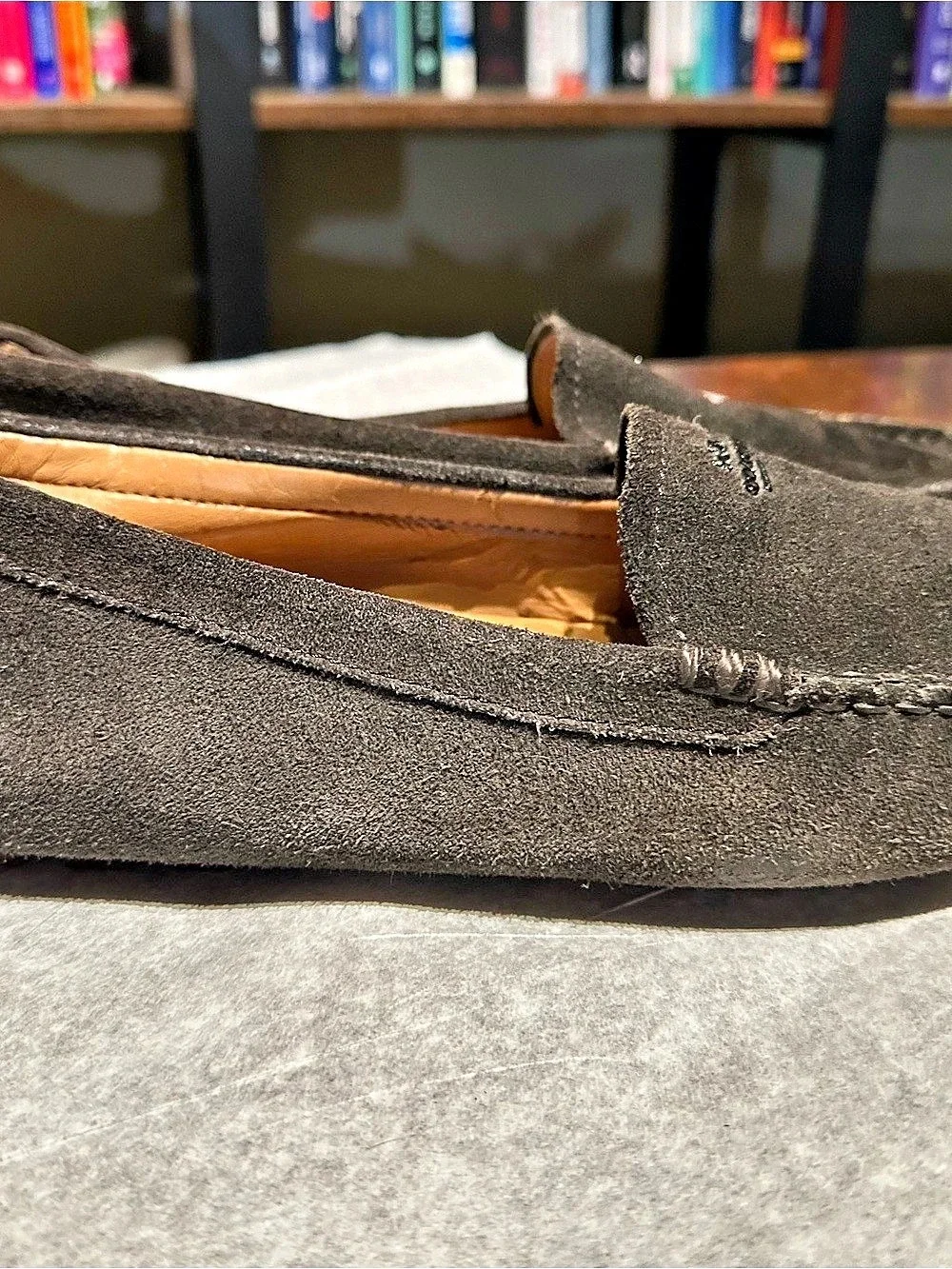 Coach Amber Suede Driving Moccasins Piombo Gray Loafers Sz 8B Quiet Luxury